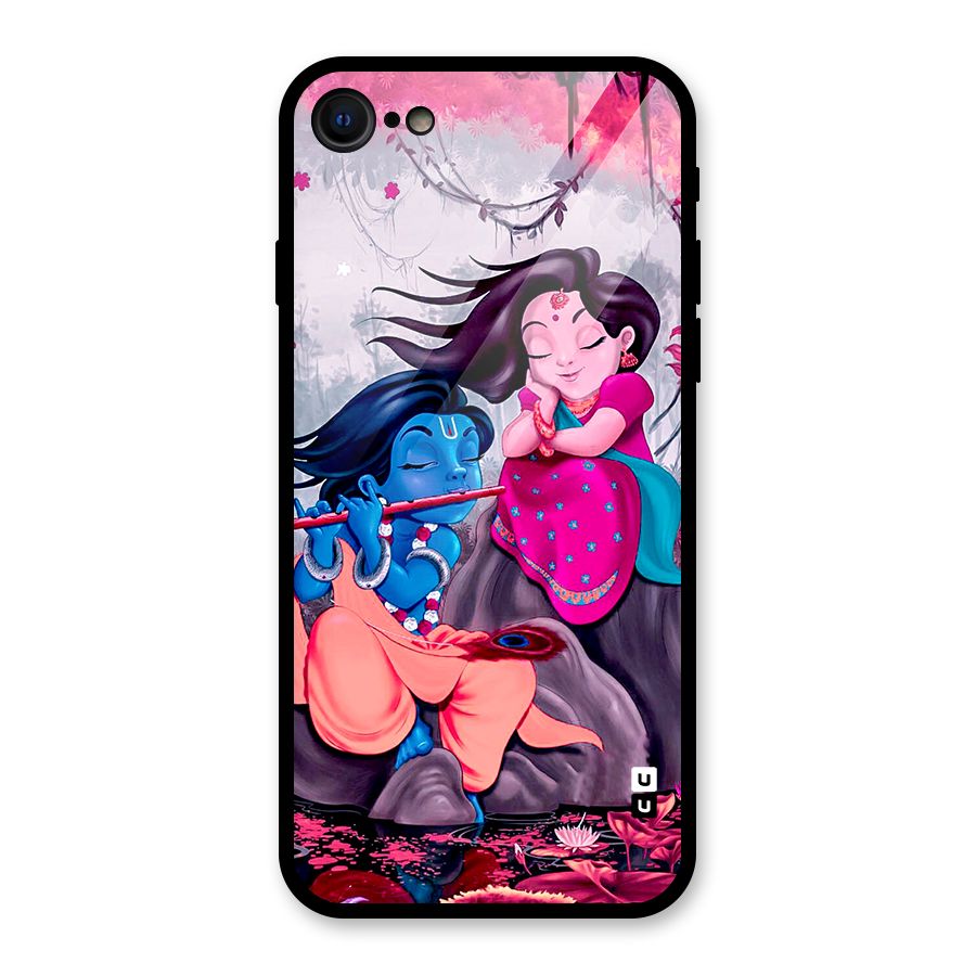 Cute Radha Krishna Glass Back Case for iPhone SE 2022