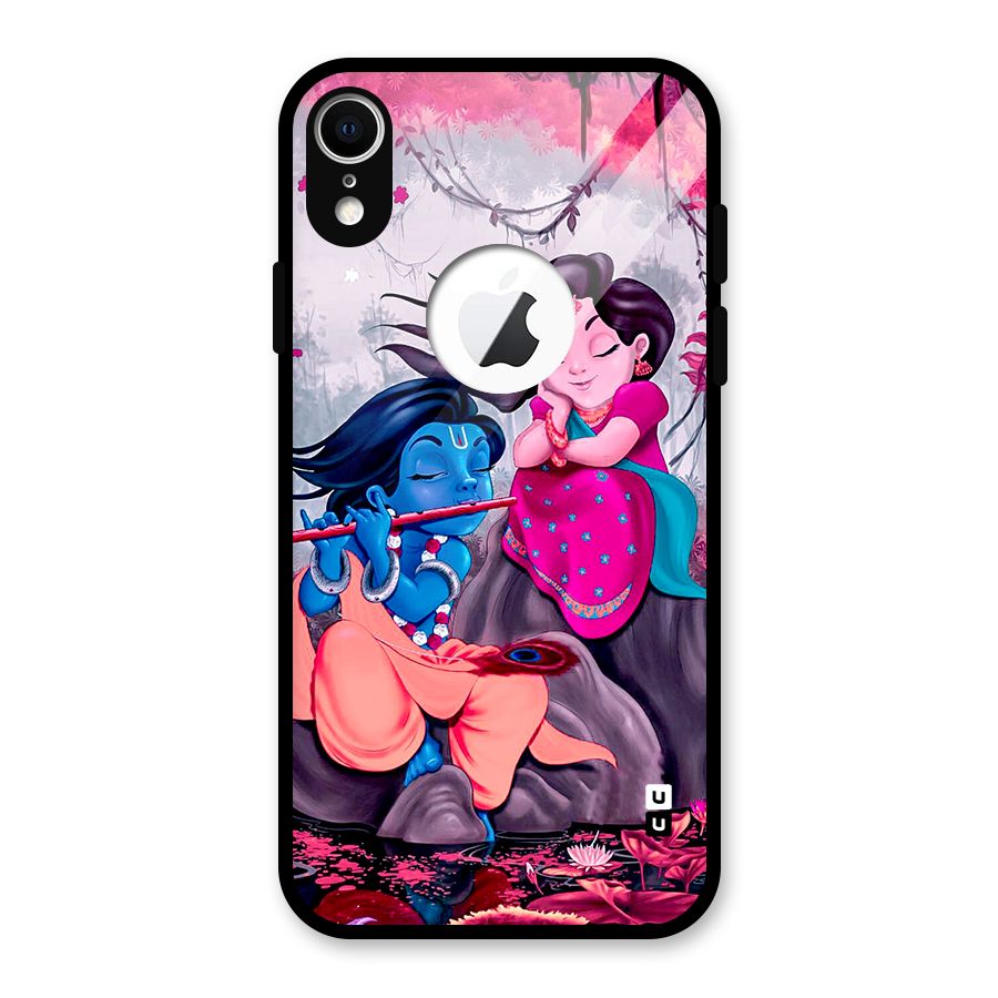 Cute Radha Krishna Glass Back Case for iPhone XR Logo Cut