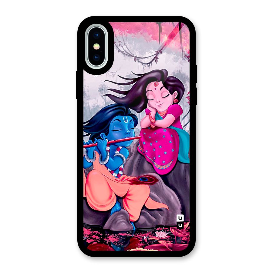 Cute Radha Krishna Glass Back Case for iPhone XS