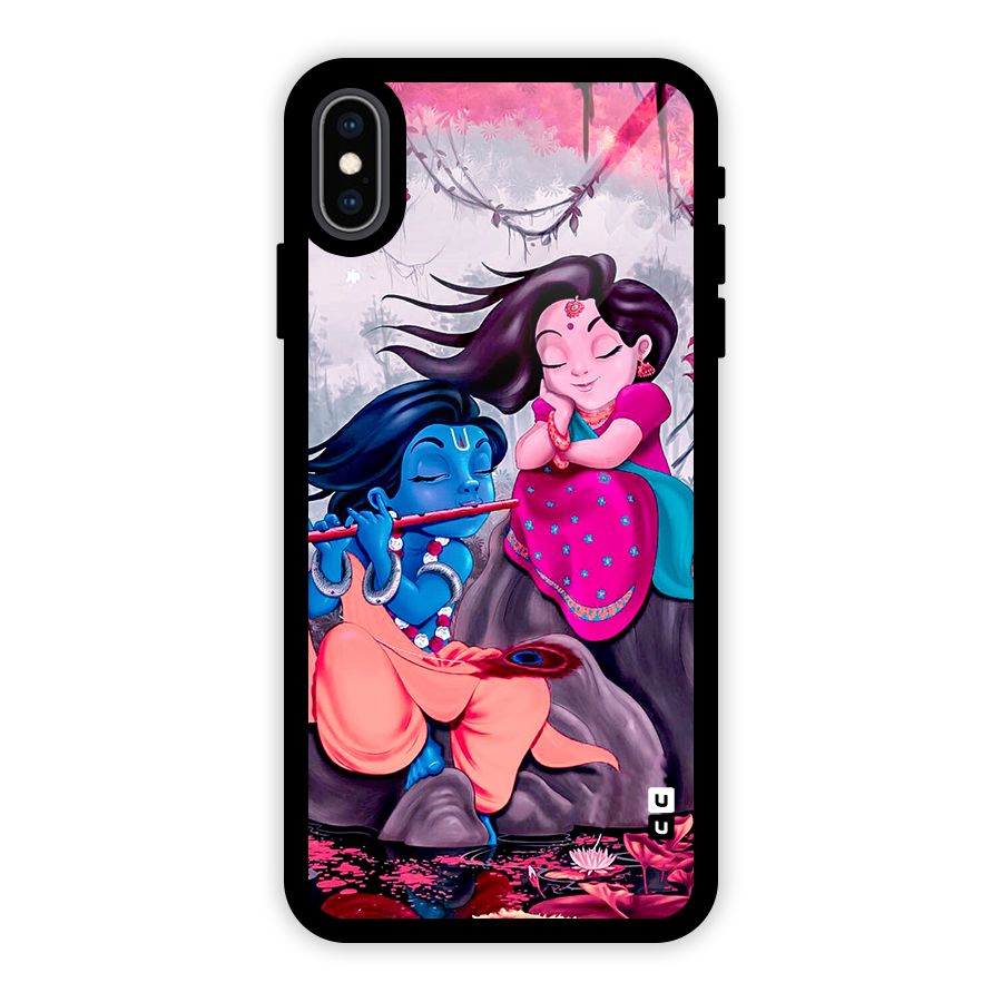 Cute Radha Krishna Glass Back Case for iPhone XS Max