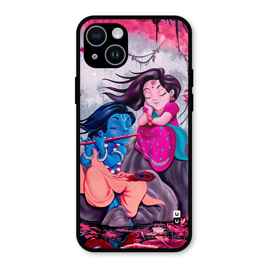 Cute Radha Krishna Metal Back Case for iPhone 14