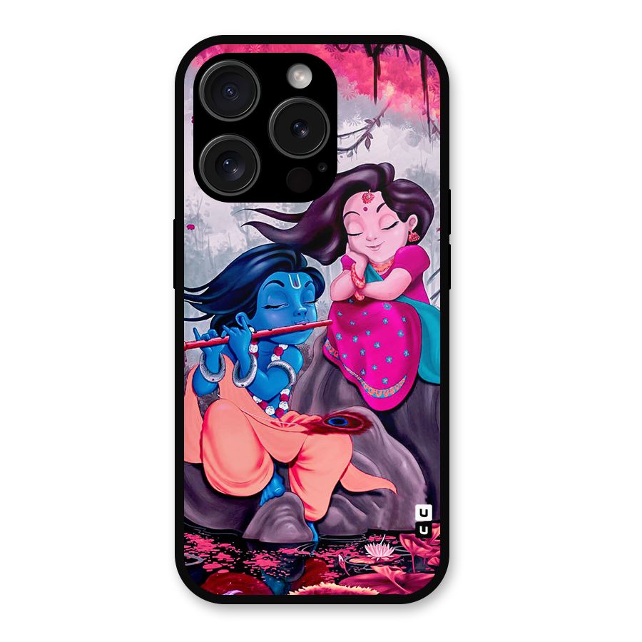 Cute Radha Krishna Metal Back Case for iPhone 15 Pro