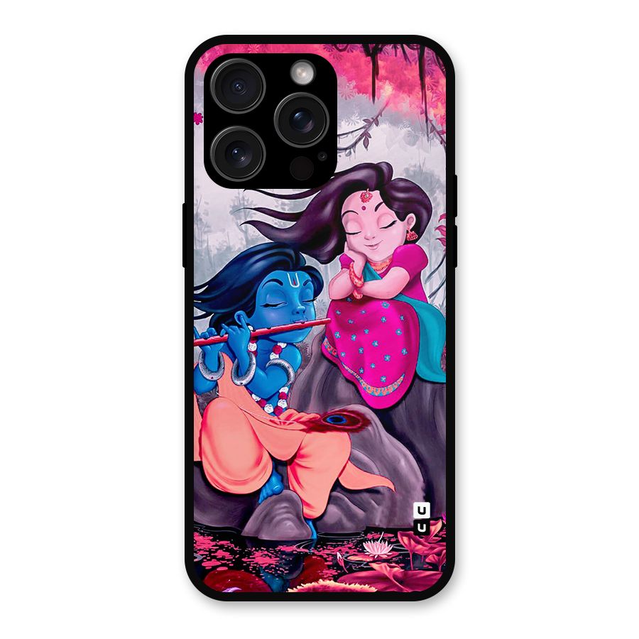 Cute Radha Krishna Metal Back Case for iPhone 15 Pro Max