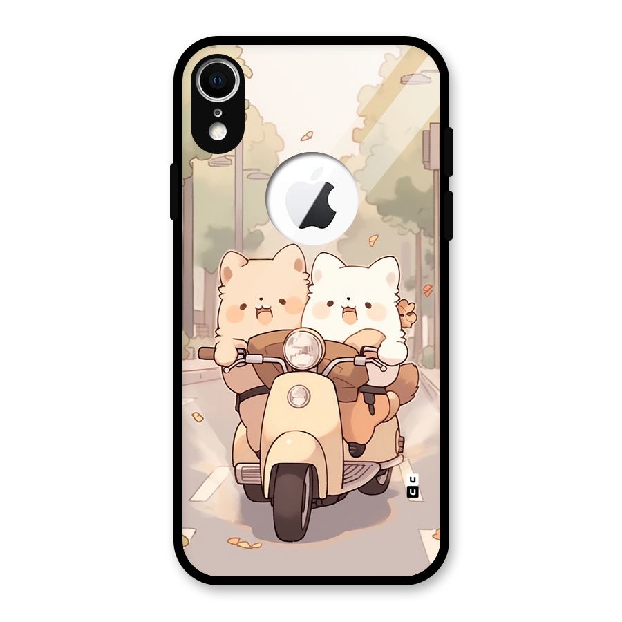 Cute Riders Glass Back Case for iPhone XR Logo Cut