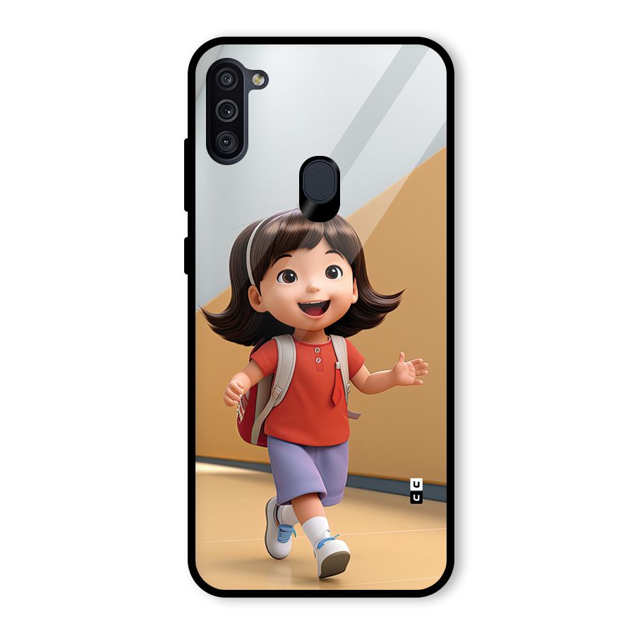 Cute School Girl Glass Back Case for Galaxy M11