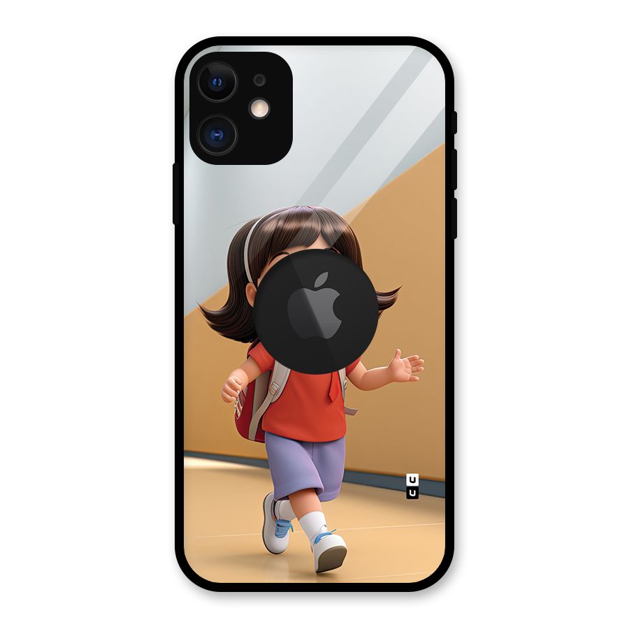 Cute School Girl Glass Back Case for iPhone 11 Logo Cut