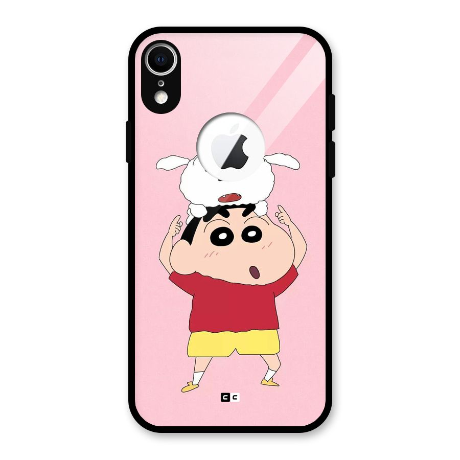 Cute Sheero Glass Back Case for iPhone XR Logo Cut