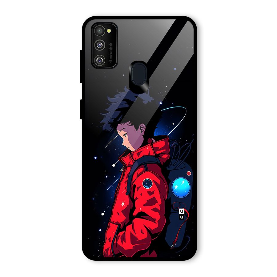 Cute Space Boy Glass Back Case for Galaxy M21
