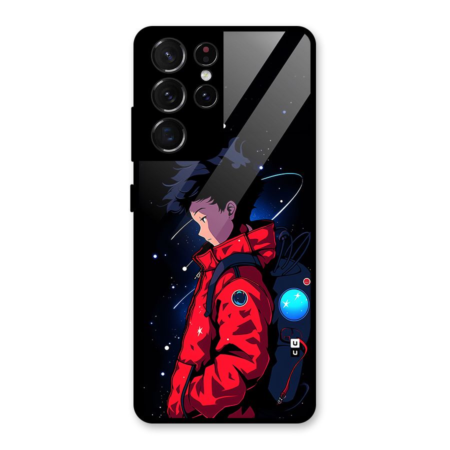 Cute Space Boy Glass Back Case for Galaxy S21 Ultra 5G