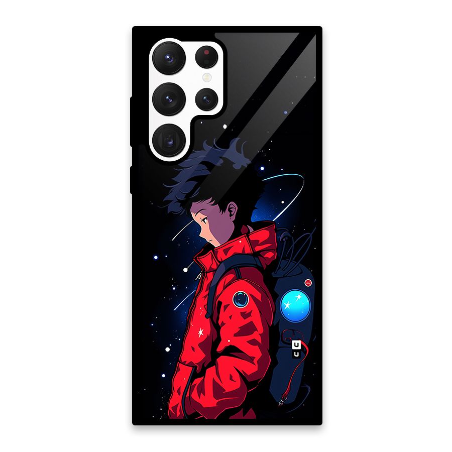 Cute Space Boy Glass Back Case for Galaxy S22 Ultra 5G