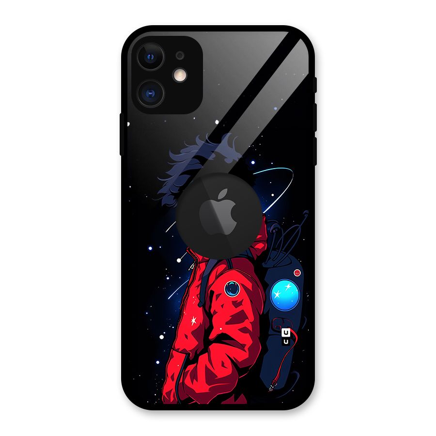 Cute Space Boy Glass Back Case for iPhone 11 Logo Cut