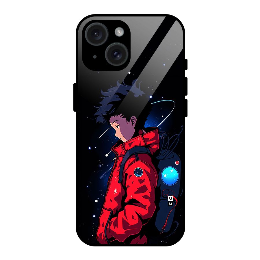 Cute Space Boy Glass Back Case for iPhone 15