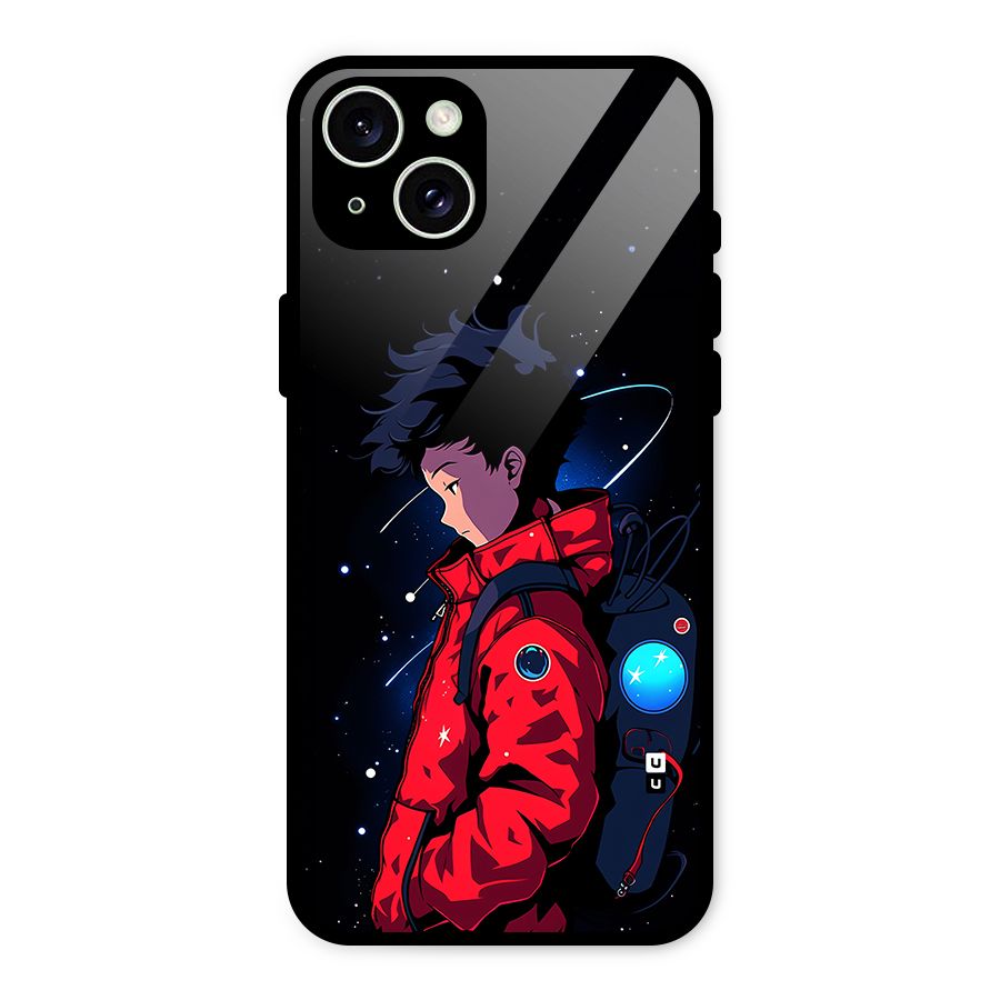 Cute Space Boy Glass Back Case for iPhone 15 Plus