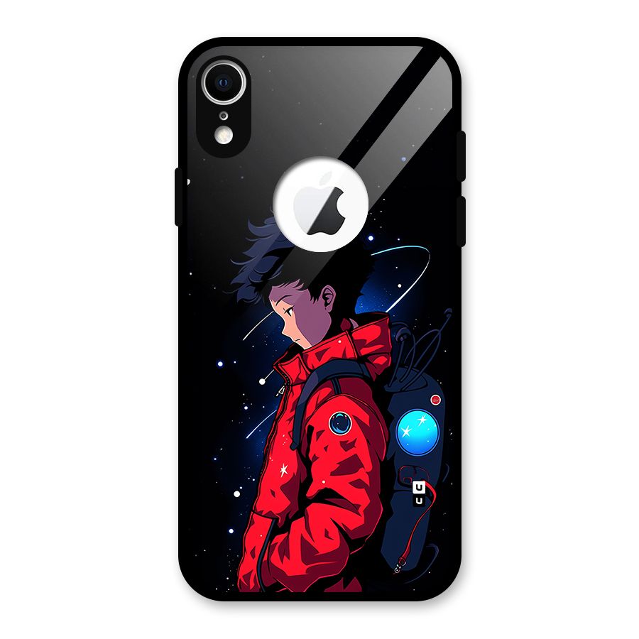 Cute Space Boy Glass Back Case for iPhone XR Logo Cut