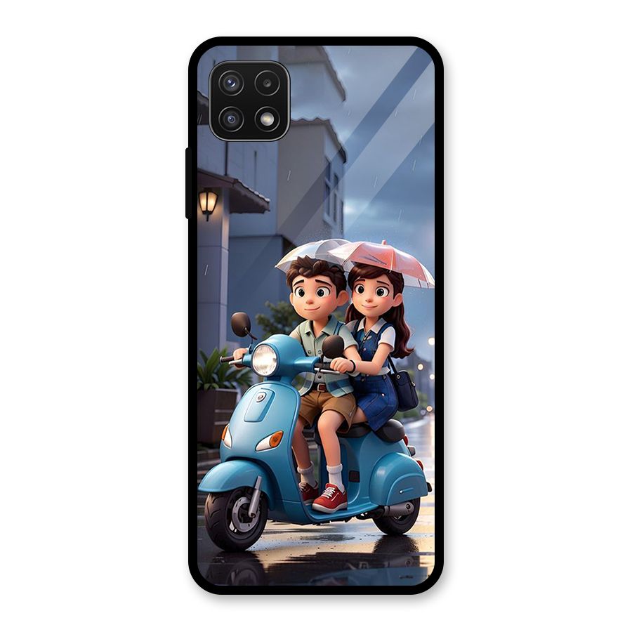Cute Teen Scooter Glass Back Case for Galaxy A22 5G