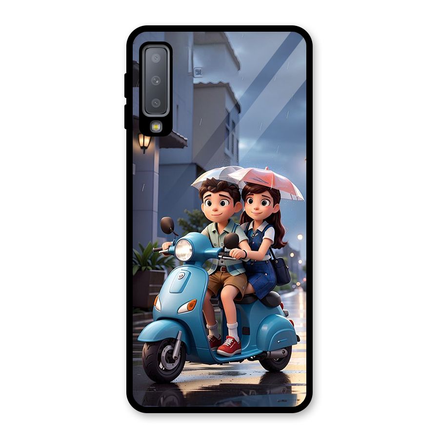 Cute Teen Scooter Glass Back Case for Galaxy A7 (2018)