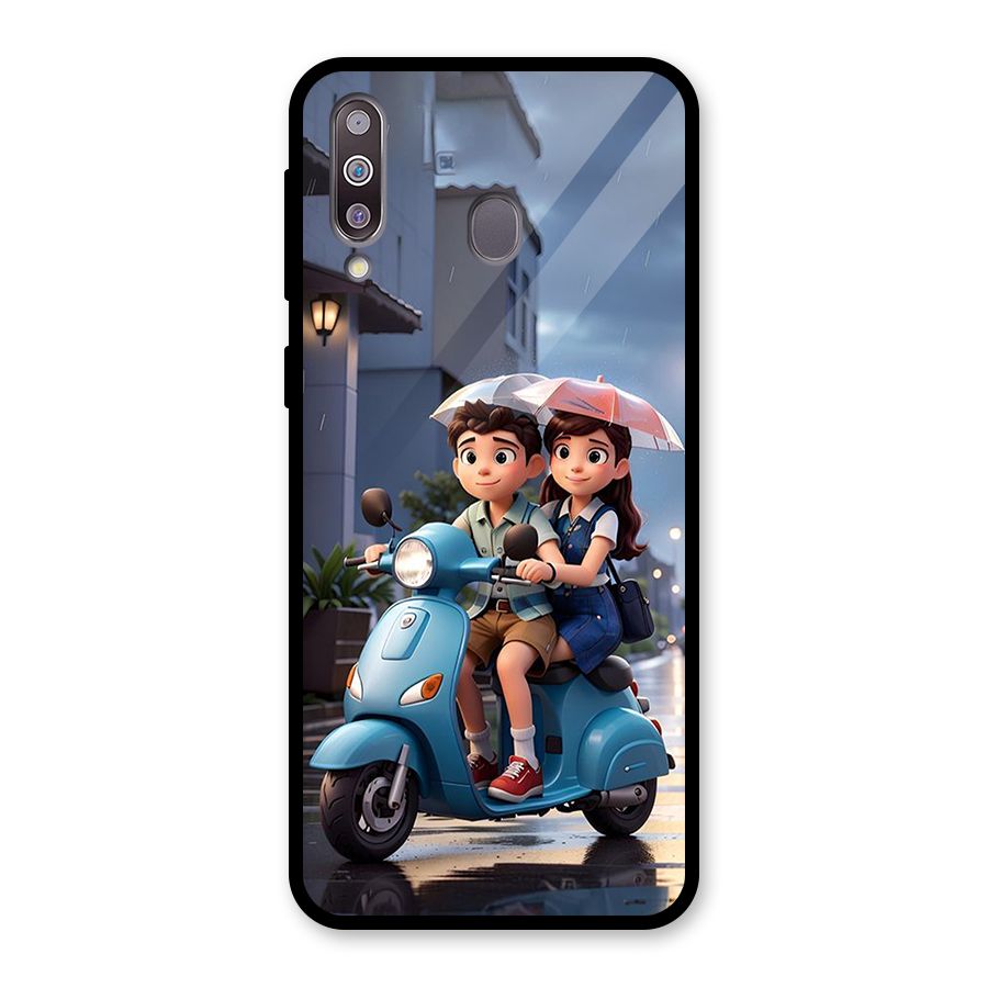Cute Teen Scooter Glass Back Case for Galaxy M30