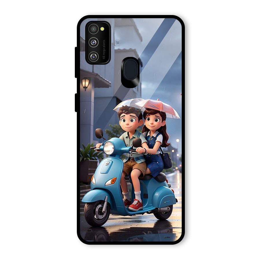 Cute Teen Scooter Glass Back Case for Galaxy M30s