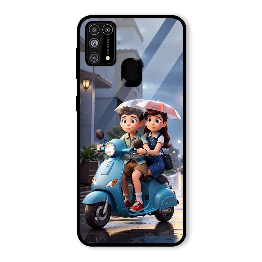 Cute Teen Scooter Glass Back Case for Galaxy M31