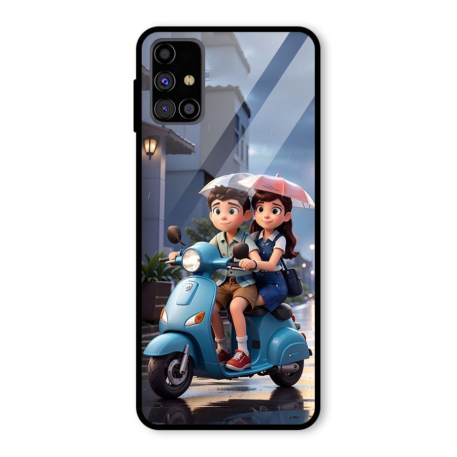 Cute Teen Scooter Glass Back Case for Galaxy M31s
