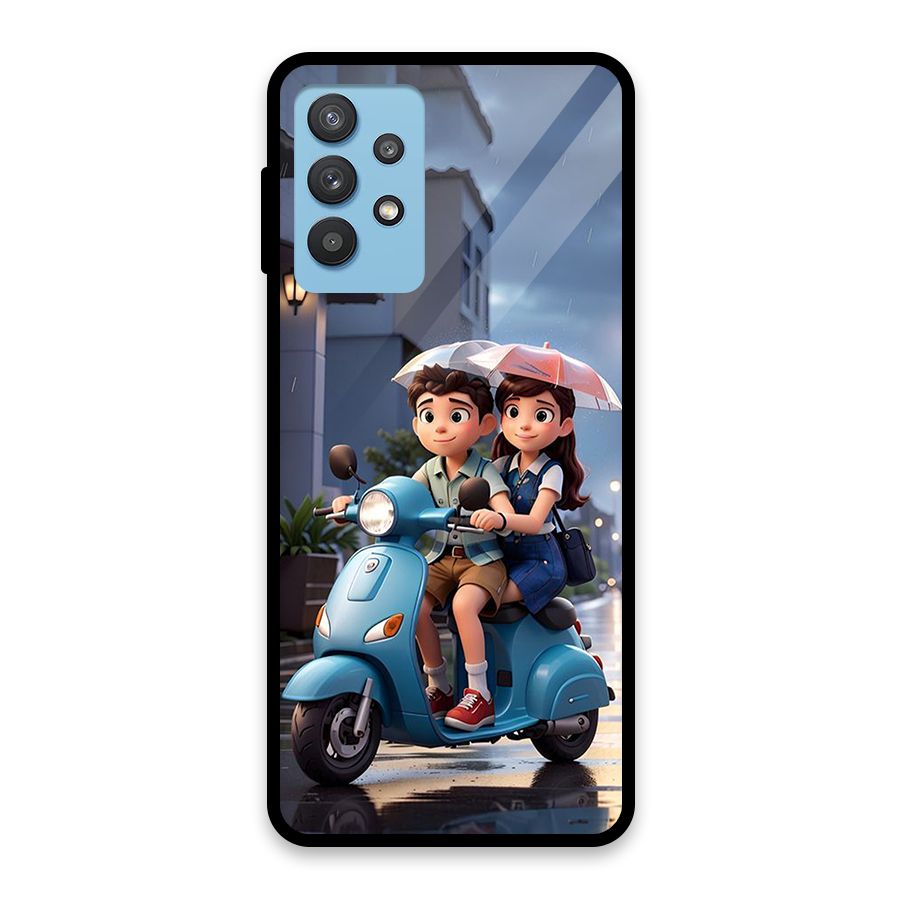 Cute Teen Scooter Glass Back Case for Galaxy M32 5G