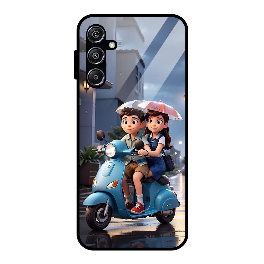 Cute Teen Scooter Glass Back Case for Galaxy M34 5G