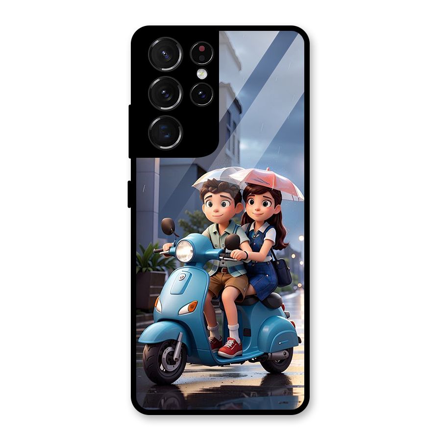 Cute Teen Scooter Glass Back Case for Galaxy S21 Ultra 5G