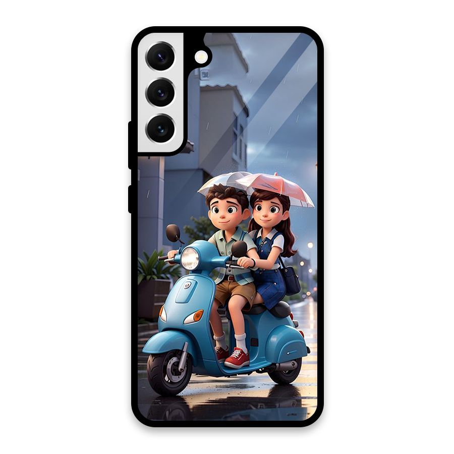 Cute Teen Scooter Glass Back Case for Galaxy S22 Plus 5G