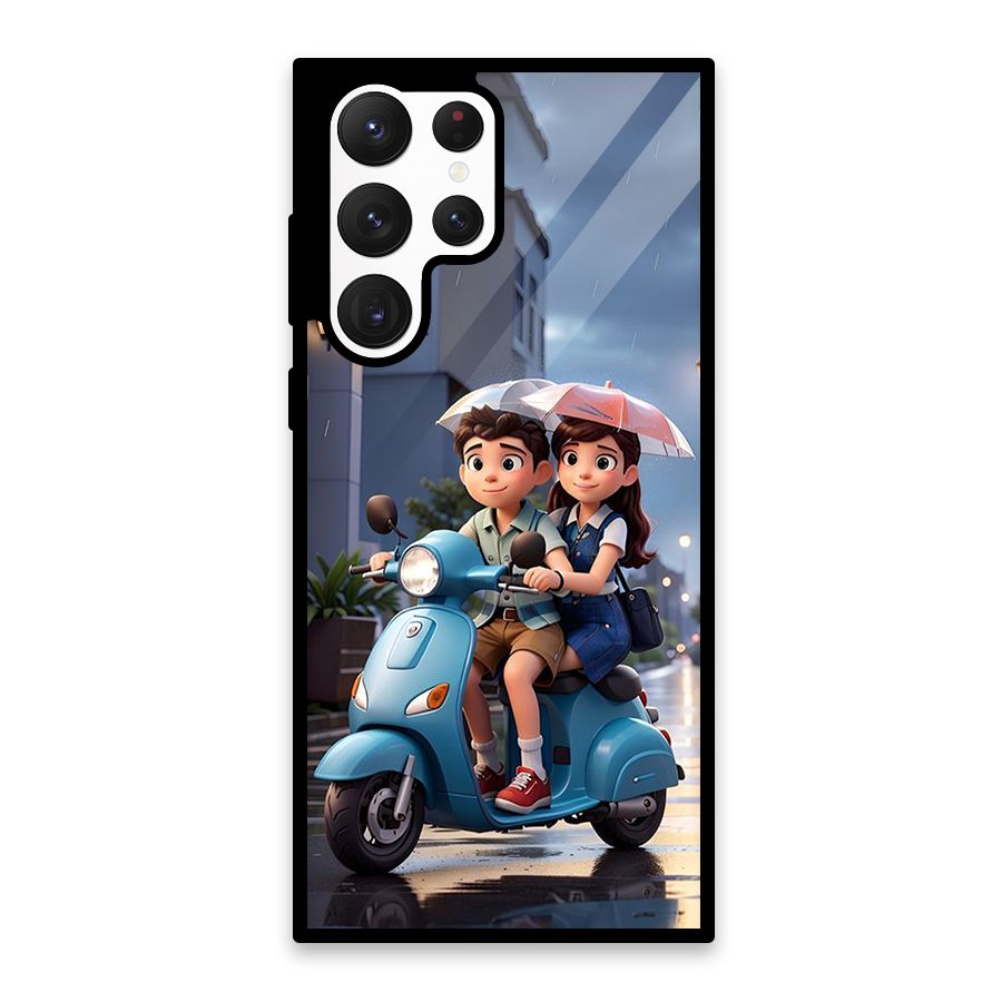 Cute Teen Scooter Glass Back Case for Galaxy S22 Ultra 5G