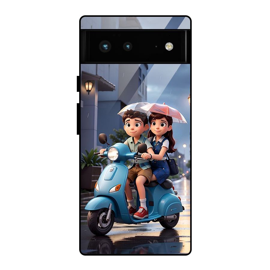 Cute Teen Scooter Glass Back Case for Google Pixel 6