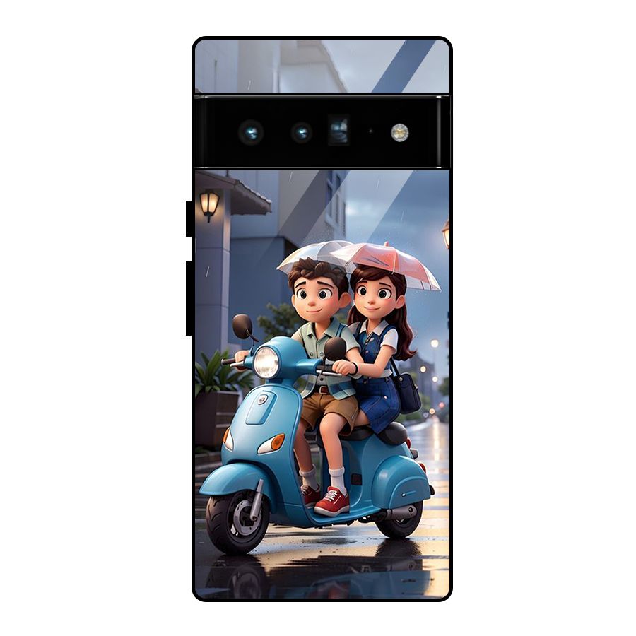 Cute Teen Scooter Glass Back Case for Google Pixel 6 Pro