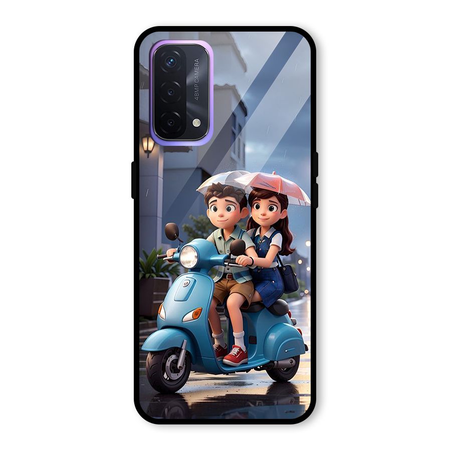 Cute Teen Scooter Glass Back Case for Oppo A74 5G