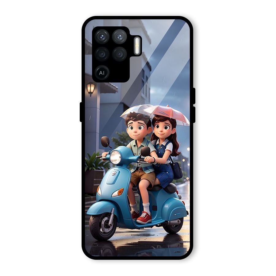 Cute Teen Scooter Glass Back Case for Oppo F19 Pro