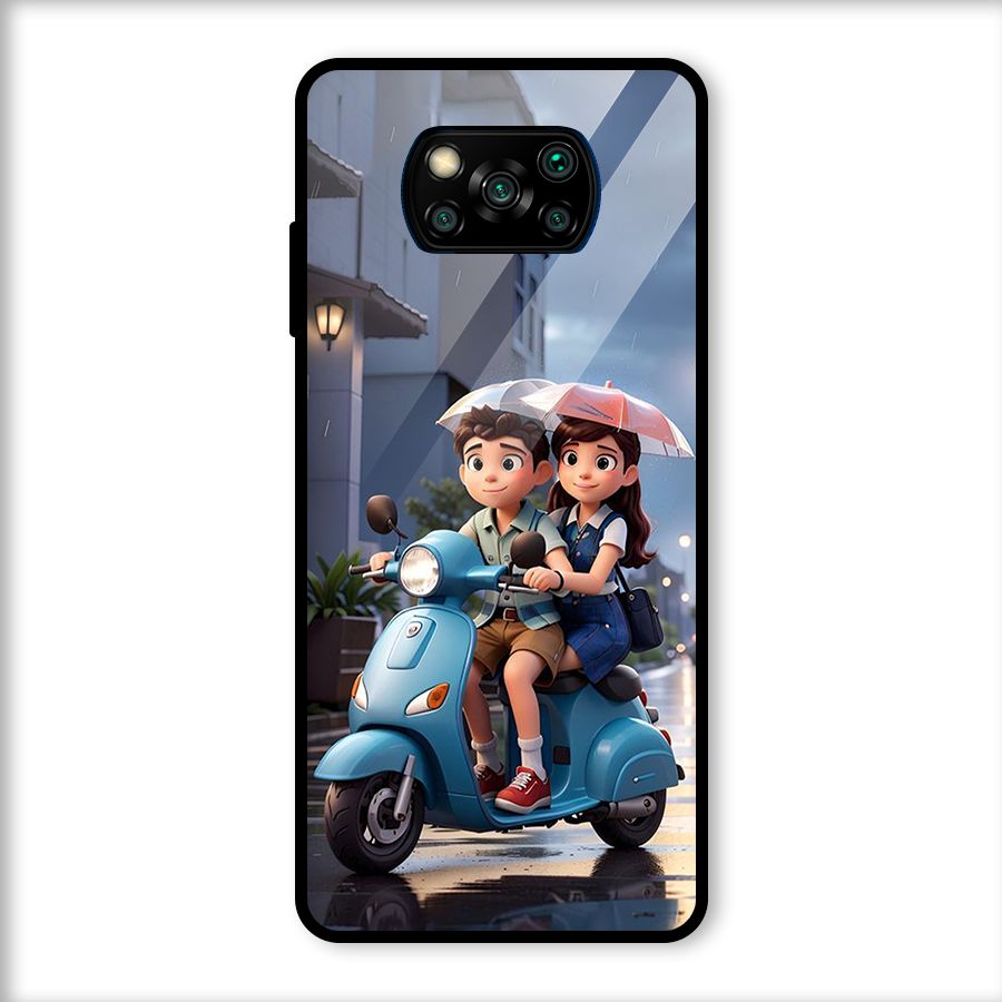 Cute Teen Scooter Glass Back Case for Poco X3