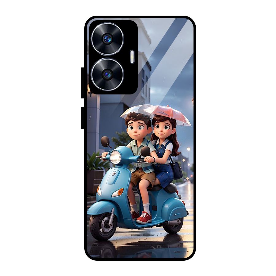 Cute Teen Scooter Glass Back Case for Realme Narzo N55
