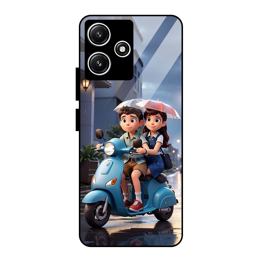 Cute Teen Scooter Glass Back Case for Redmi 12 5G