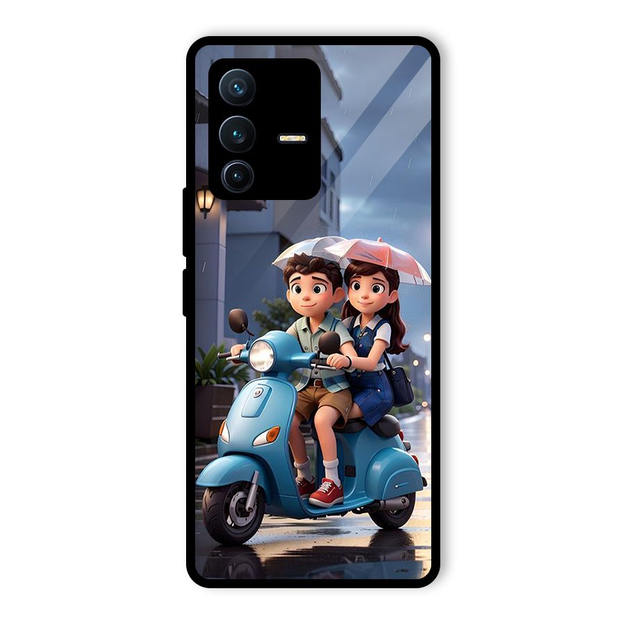Cute Teen Scooter Glass Back Case for Vivo V23 Pro