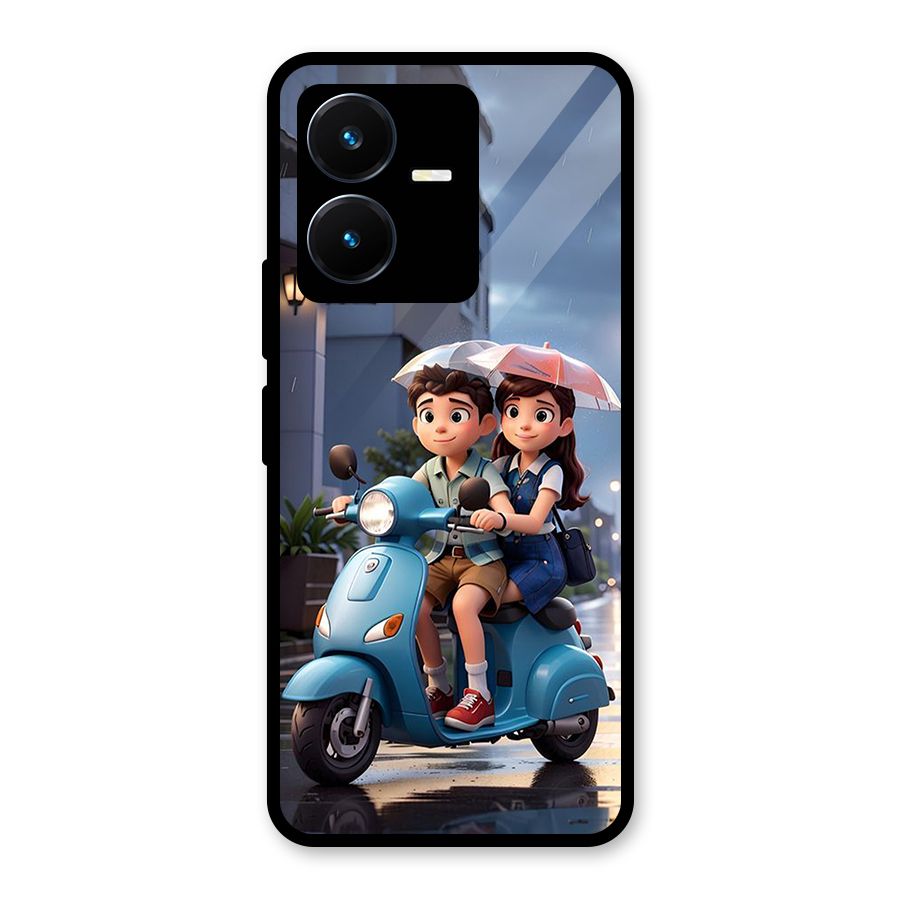 Cute Teen Scooter Glass Back Case for Vivo Y22s