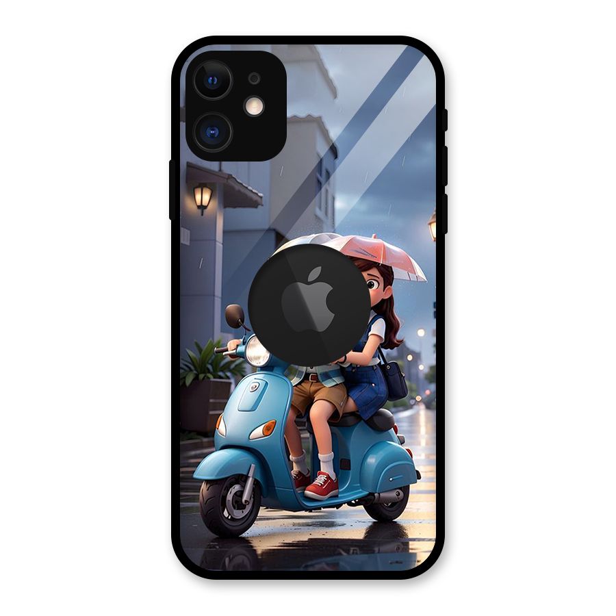 Cute Teen Scooter Glass Back Case for iPhone 11 Logo Cut