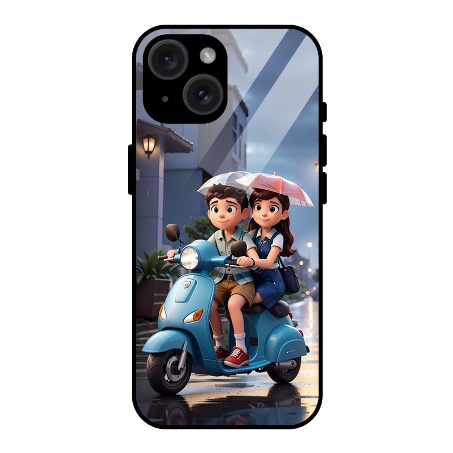 Cute Teen Scooter Glass Back Case for iPhone 15