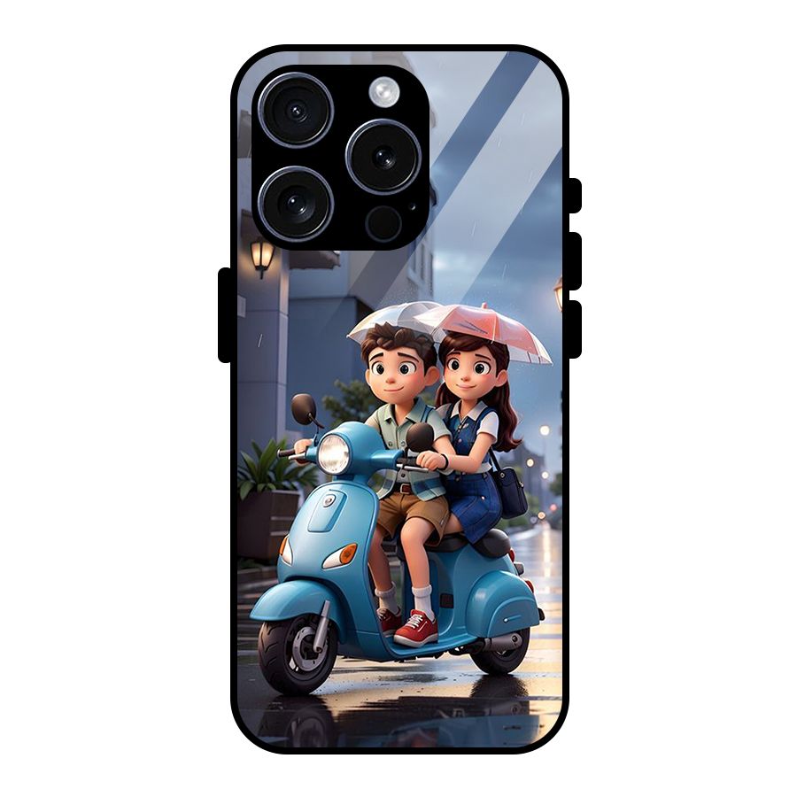 Cute Teen Scooter Glass Back Case for iPhone 15 Pro