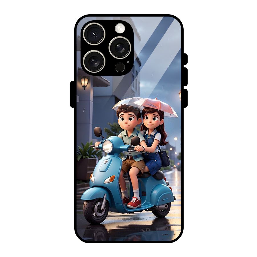 Cute Teen Scooter Glass Back Case for iPhone 15 Pro Max
