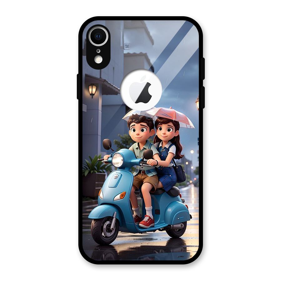 Cute Teen Scooter Glass Back Case for iPhone XR Logo Cut