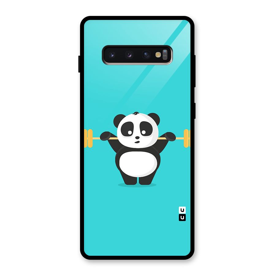 Cute Weightlifting Panda Glass Back Case for Galaxy S10 Plus
