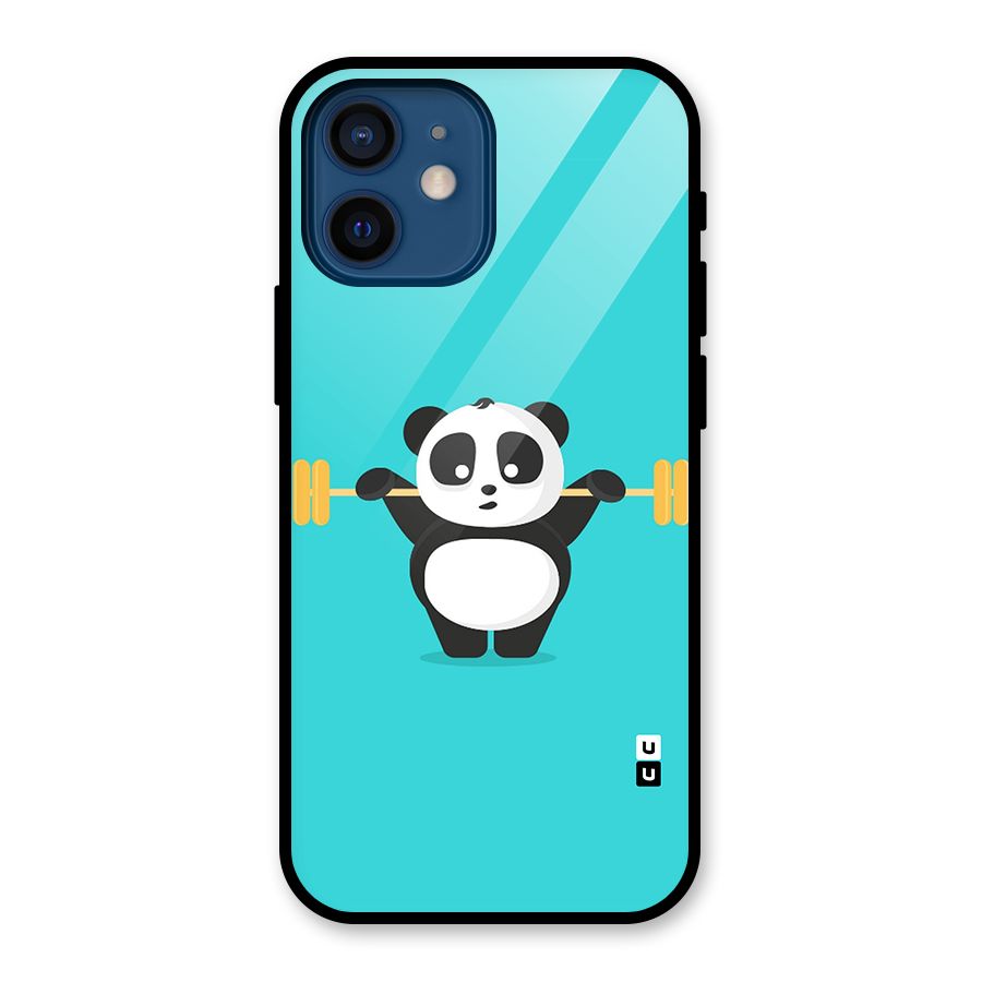 Cute Weightlifting Panda Glass Back Case for iPhone 12 Mini
