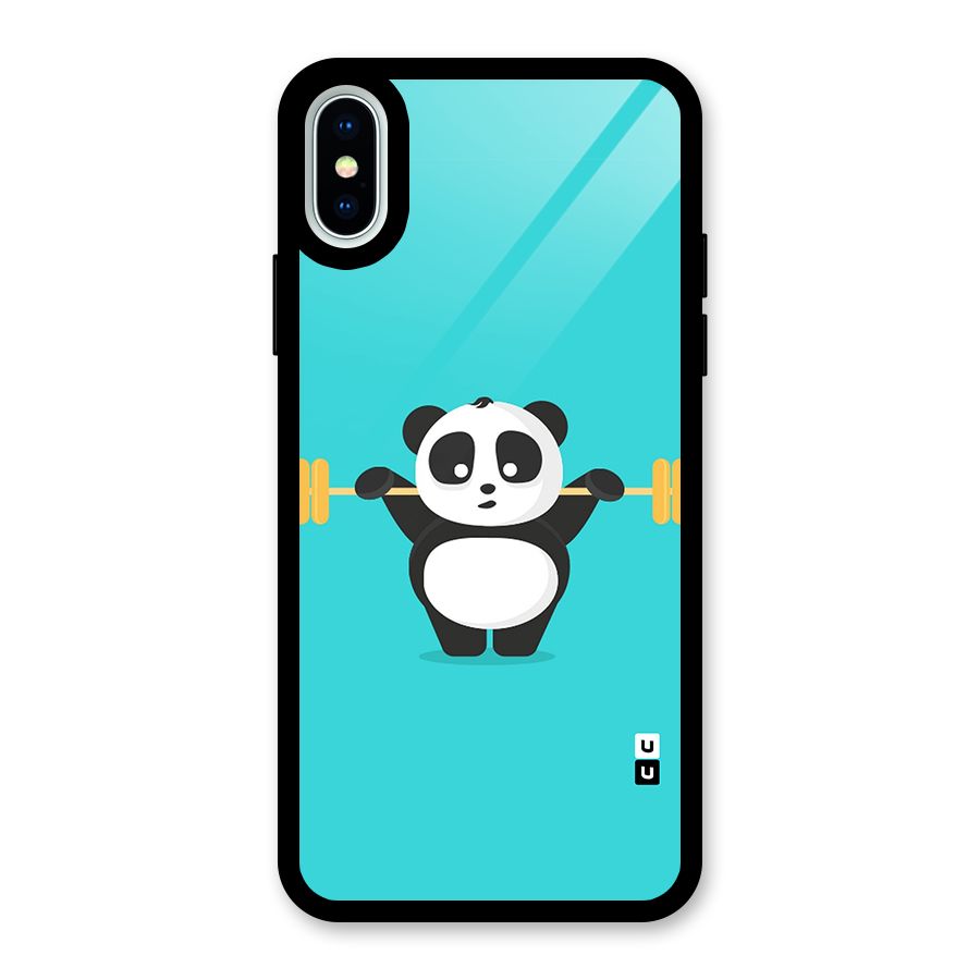 Cute Weightlifting Panda Glass Back Case for iPhone X