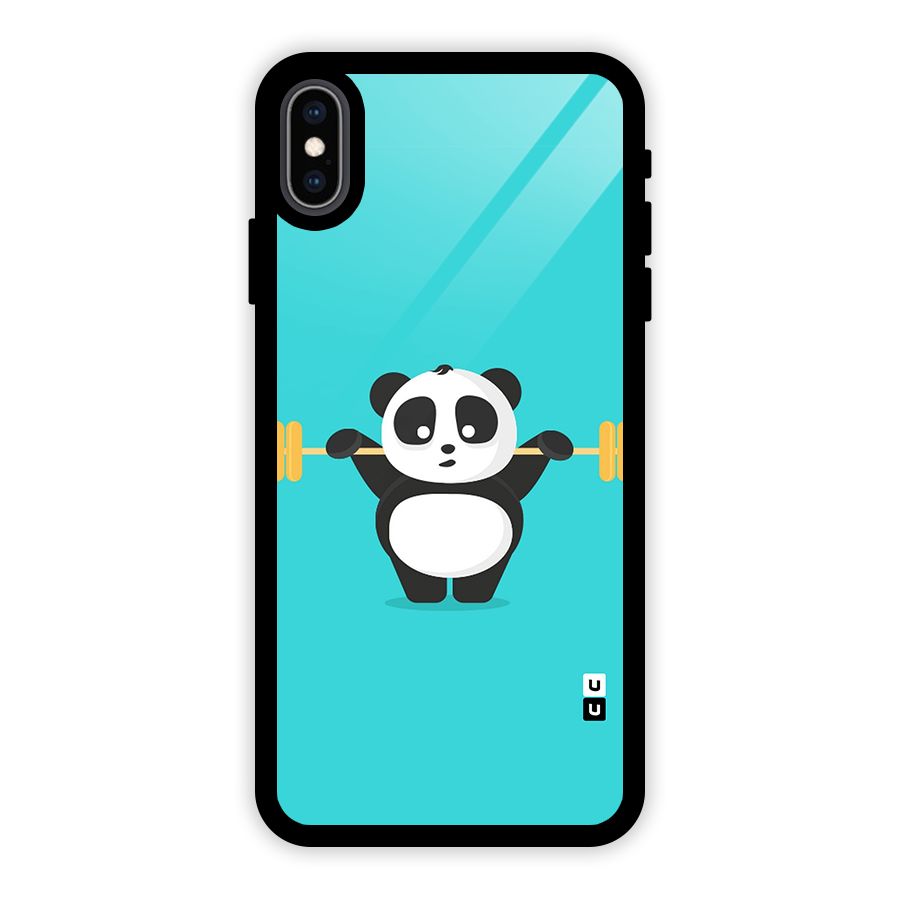 Cute Weightlifting Panda Glass Back Case for iPhone XS Max