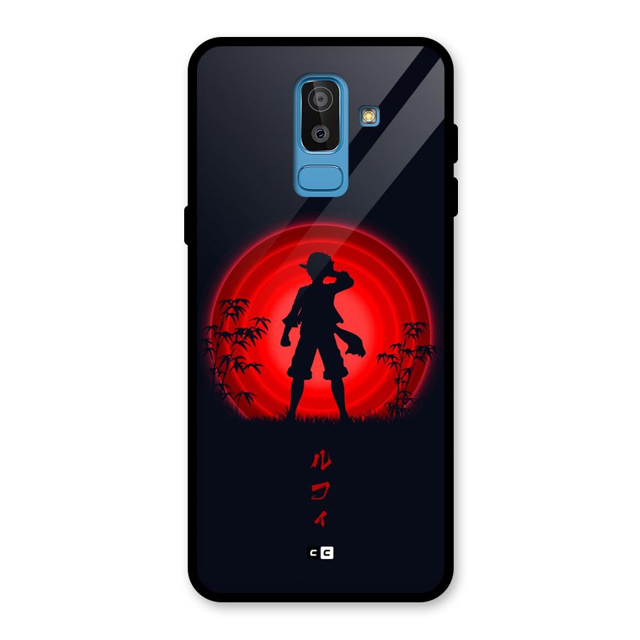 Dark Red Luffy Glass Back Case for Galaxy J8