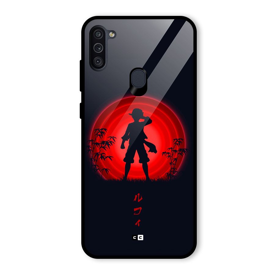 Dark Red Luffy Glass Back Case for Galaxy M11
