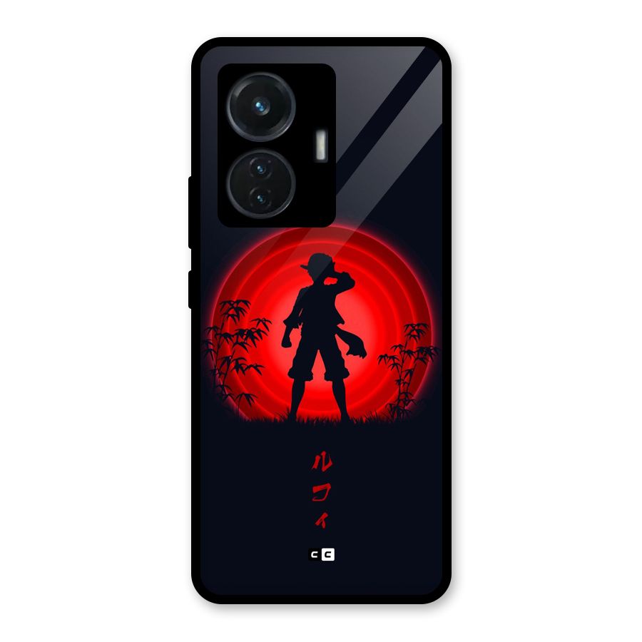 Dark Red Luffy Glass Back Case for Vivo T1 44W